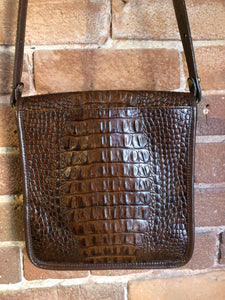 brahmin crossbody handbag purse pecan brown leather croc embossed