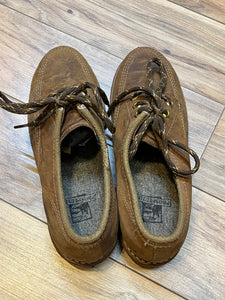 Vintage Prospector 1980’s NWOT deadstock moc toe three eyelet brown leather shoes, Made in Canada

Size US 8 womens