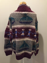 Load image into Gallery viewer, Kingspier Vintage - Amos &amp; Andes Imports multi-coloured quarter button up wool sweater with sailboat motif. Made in Ecuador.
