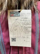 Load image into Gallery viewer, Vintage Yukon Indian Arts and Crafts LTD 100% pure virgin wool northern parka and nylon/ cotton blend removable shell with white leather applique, fur trimmed hood and pom poms, zipper closure, pockets, and hand embroidered flower details.

Made in USA
Size 16
