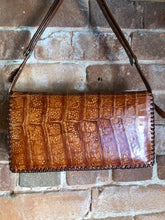 Load image into Gallery viewer, Kingspier Vintage - Vintage Tropical Bag Co. Alligator handbag with leather stitching and adjustable strap and inside zip pocket.
