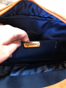 Kingspier Vintage - Inge Christopher orange suede handbag with iridescent beading, top handle and zip closure.