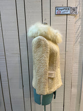 Load image into Gallery viewer, Vintage persian lamb white fur jacket with white Fur Collar, button closures and two front pockets.

Union made in Canada
Chest 34”
