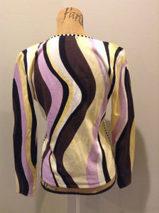 Kingspier Vintage - Pierri New York cardigan in yellow, black, white, purple and brown. Size medium.