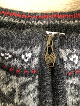 Load image into Gallery viewer, Kingspier Vintage - Handmade grey, red and white wool Norwegian style quarter zip sweater. 
