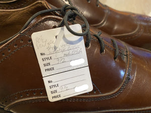 Kingspier Vintage - 1980s Brown Steel Toe Full Brogue Wingtip Oxfords by Seco for Bostonian - Sizes: 9.5M 11.5W 42-43W, Made in USA, Vibram Rubber Heels, Man Made In-Soles and Out-Soles
