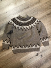 Load image into Gallery viewer, Kingspier Vintage - Handknit natural wool lopi sweater with brown and cream design. Made in Nova Scotia, Canada. Size medium. 
