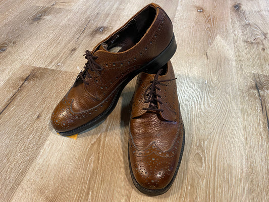 Kingspier Vintage - Brown Full Brogue Wingtip Derbies by Eaton Sanitized - Sizes: 8M 10W 41EURO, Made in Canada, Leather Uppers and Soles, Biltrite Rubber Heels