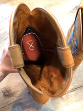 Load image into Gallery viewer, Twisted leather light brown cowboy boots with blue decorative stitching, leather lined with synthetic soles.  Size 10M, 12W US/ 43 EUR
