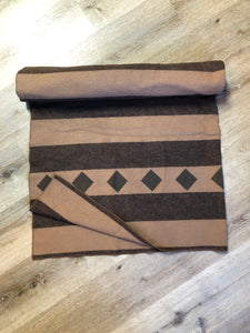 Kingspier Vintage - Brown striped wool throw with diamond shape design.