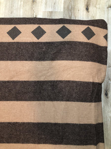 Kingspier Vintage - Brown striped wool throw with diamond shape design.