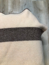 Load image into Gallery viewer, Kingspier Vintage - Vintage beige 100% Wool small blanket or throw with brown stripe.

