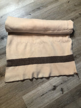 Load image into Gallery viewer, Kingspier Vintage - Vintage beige 100% Wool small blanket or throw with brown stripe.
