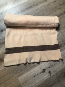 Kingspier Vintage - Vintage beige 100% Wool small blanket or throw with brown stripe.