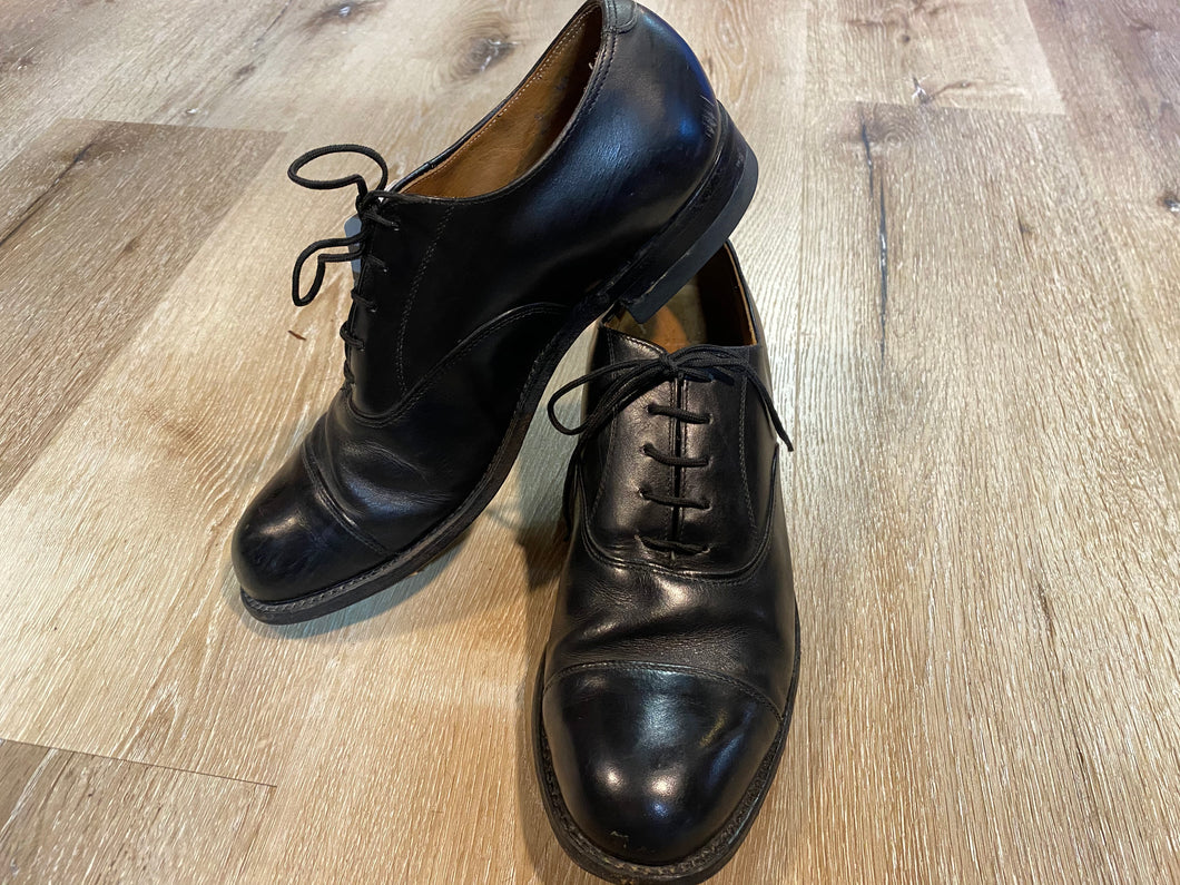 Kingspier Vintage - Black Leather Plain Cap Toe Oxfords - Sizes: 6.5M 8W 39-40EURO, Made in Canada, Leather Soles, Biltrite Rubber Heels