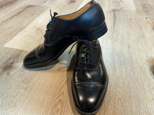 Load image into Gallery viewer, Kingspier Vintage - Black Quarter Brogue Cap Toe Oxfords by K Shoes for Men, Sizes: 6M 7.5W 38-39EURO, Made in England, Leather Uppers, All Leather Soles
