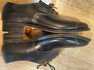 Kingspier Vintage - Black Quarter Brogue Cap Toe Oxfords by K Shoes for Men, Sizes: 6M 7.5W 38-39EURO, Made in England, Leather Uppers, All Leather Soles