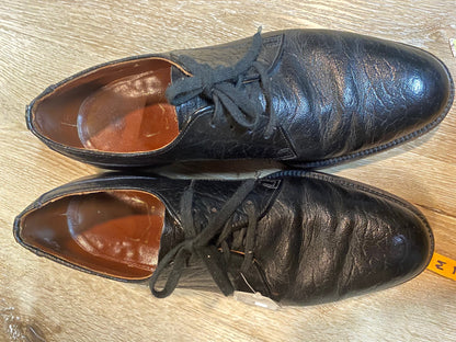 Kingspier Vintage - Black Textured Buffalo Leather Plain Toe Derbies by Hartt - Sizes: 7M 8.5W 39-40EURO, Made in Canada, Canada’s Quality Shoemakers, Leather Soles and Insoles, Biltrite Rubber Heels