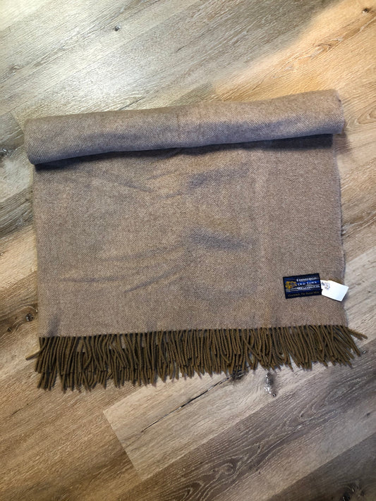 Kingspier Vintage - Edinburgh Old Town Weaving Co. taupe 100% wool lap blanket.