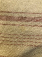 Load image into Gallery viewer, Kingspier Vintage - Vintage Boswell beige and pink stripe wool lap blanket with green reinforcement on the back of the ribbon.
