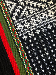 Vintage Nordstrikk 100% wool cardigan with colourful Norwegian pattern and pewter clasps. NWOT. Made in Norway - Kingspier Vintage