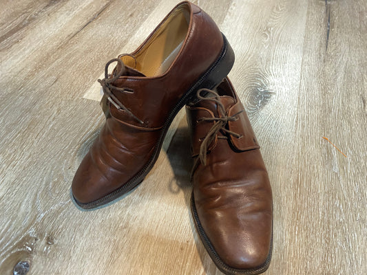 Kingspier Vintage - Brown Vero Cuoio Plain Toe Derbies - Sizes: 7M 8.5W 39-40EURO, Made in Italy, “M”, Leather Soles and Half Rubber Heels