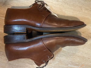 Kingspier Vintage - Brown Vero Cuoio Plain Toe Derbies - Sizes: 7M 8.5W 39-40EURO, Made in Italy, “M”, Leather Soles and Half Rubber Heels