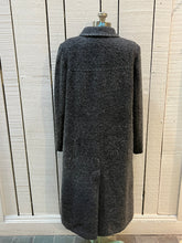 Load image into Gallery viewer, Vintage U-Tex Design long grey wool blend (55% wool/ 25% polyester/ 20% nylon) coat with button closures, two front patch pockets and removable mongolian wool style collar.

Made in Moldova
