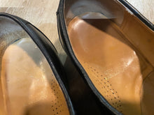 Load image into Gallery viewer, Kingspier Vintage - Black Kangaroo Leather Loafers with Small Metal Detail on Tongue by Dack&#39;s - Sizes: 8M 10W 40-41EURO, Made in New Brunswick Canada, Genuine Kangaroo, New Cuoificio La Querce Leather Sole Jumbo Super Prime 5 1/3 (Italy), Vibram Rubber Heels
