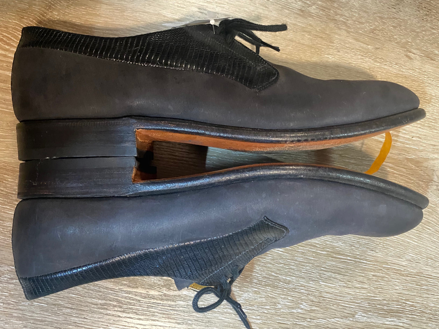 Kingspier Vintage - Black Lizard Collar Derbies by Dack’s Finest Quality Shoes for Men - Sizes: 8M 10W 41EURO, Made in Canada, Genuine Imported Lizard Collar with Matte Black Body, Extra Quality Leather Soles and Rubber Heels
