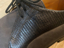 Load image into Gallery viewer, Kingspier Vintage - Black Lizard Collar Derbies by Dack’s Finest Quality Shoes for Men - Sizes: 8M 10W 41EURO, Made in Canada, Genuine Imported Lizard Collar with Matte Black Body, Extra Quality Leather Soles and Rubber Heels
