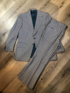 Vintage Saville Row two piece suit in navy and white gingham pattern is union made. - Kingspier vintage