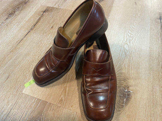 Kingspier Vintage - Brown Leather Penny Loafers by Pollini - Sizes: 8.5M 10.5W 41-42 EURO, Made in Italy, Vero Cuoio Leather Soles, Partial Rubber Heels