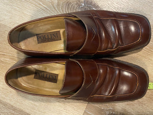 Kingspier Vintage - Brown Leather Penny Loafers by Pollini - Sizes: 8.5M 10.5W 41-42 EURO, Made in Italy, Vero Cuoio Leather Soles, Partial Rubber Heels
