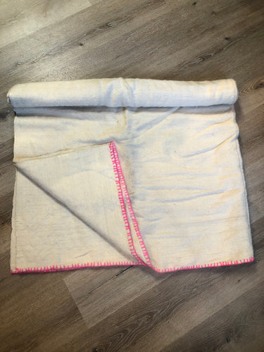 Kingspier Vintage - Handmade lightweight wool lap blanket with hot pink stitching and 