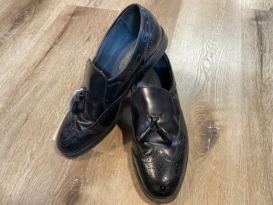 Kingspier Vintage - Black Full Brogue Wingtip Tassel Loafers by Dexter USA, Sizes: 8.5M 10.5W 41-42EURO, Made in USA, Dexter Leather Soles and Rubber Heels