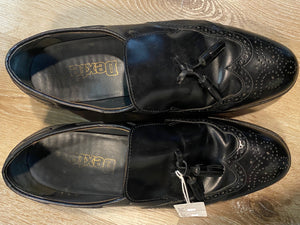 Kingspier Vintage - Black Full Brogue Wingtip Tassel Loafers by Dexter USA, Sizes: 8.5M 10.5W 41-42EURO, Made in USA, Dexter Leather Soles and Rubber Heels