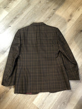 Load image into Gallery viewer, Vintage Warren Kloors 100% wool suit in brown and orange plaid. Lining has been extended in both jacket and pants. Made in Canada - Kingspier Vintage

