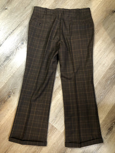 Vintage Warren Kloors 100% wool suit in brown and orange plaid. Lining has been extended in both jacket and pants. Made in Canada - Kingspier Vintage