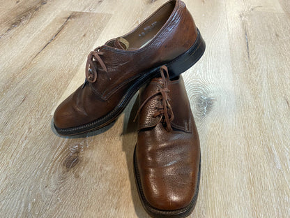 Kingspier Vintage - 1970s Brown Pebbled Leather Plain Toe Derbies - Sizes: 9M 11W 42EURO, Made in England, Genuine Leather Insoles, Leather Soles and Rubber Heels