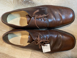 Kingspier Vintage - 1970s Brown Pebbled Leather Plain Toe Derbies - Sizes: 9M 11W 42EURO, Made in England, Genuine Leather Insoles, Leather Soles and Rubber Heels