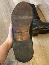 Load image into Gallery viewer, Vintage calf height black leather boots circa 1960. Leather lined with leather soles.  Size 10M, 12W US, 43 EUR
