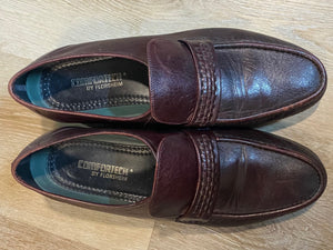 Kingspier Vintage - Burgundy Loafers with Basketweave Saddle by Florsheim Comfortech, Sizes: 9M 11W 42EURO, Made in India, Basketweave Detail on Straps, Leather Soles and Florsheim Rubber Heels