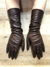 Load image into Gallery viewer, Kingspier Vintage - Brown leather three-quarter length gloves feature a rayon lining. Size small/ 7.
