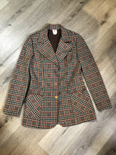 Load image into Gallery viewer, Vintage Mr. Toni 1970s 100% polyester two piece suit in rust, white and green plaid. Union made in Canada - Kingspier Vintage
