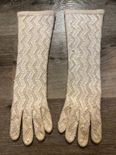 Load image into Gallery viewer, Kingspier Vintage - Vintage white lambswool knit three-quarter length gloves with sequins. Size small/ med/ 7.5.
