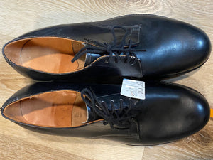 Kingspier Vintage - Black Plain Toe Derbies S-3383 1965 F 9 1/2, Sizes: 9.5M 11.5W 42-43EURO, Leather Soles and Insoles, Gripso Rubber Heels