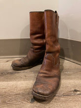 Load image into Gallery viewer, Vintage 70’s mid calf brown leather boots with leather soles.  Size 9.5M/ 11.5W US/ 43 EUR
