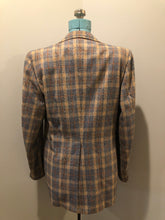 Load image into Gallery viewer, Vintage Henley two piece wool blend suit in orange, navy and white plaid, Circa 1970s. Union made in Canada.
