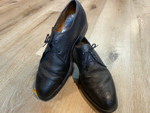 Load image into Gallery viewer, Kingspier Vintage - Black Pebbled Water Bison Leather Plain Toe Derbies by Dack&#39;s - Sizes: 8M 10W 41EURO, Made in Canada, Hand Benched Bespoke Quality, Leather Soles and Insoles, Wingfoot Goodyear Rubber Heels
